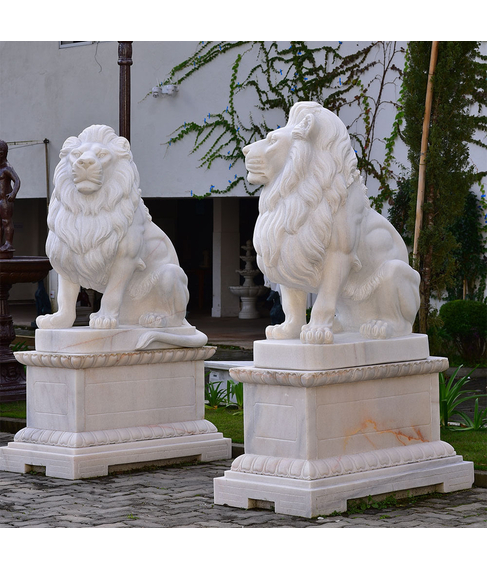 imagem de Escultura Leo Sentado Mrmore Branco 120cm - EMP510