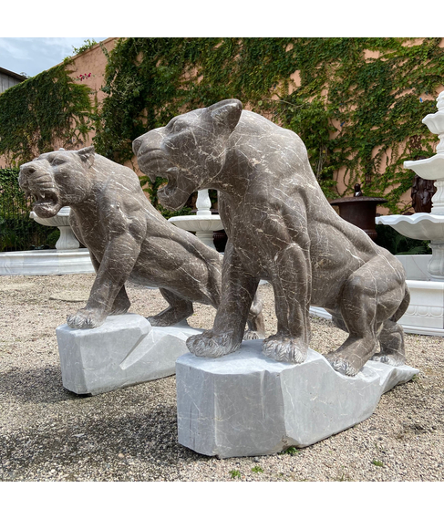 imagem de Par de Jaguar em Mrmore Marrom 120cm - EMP566